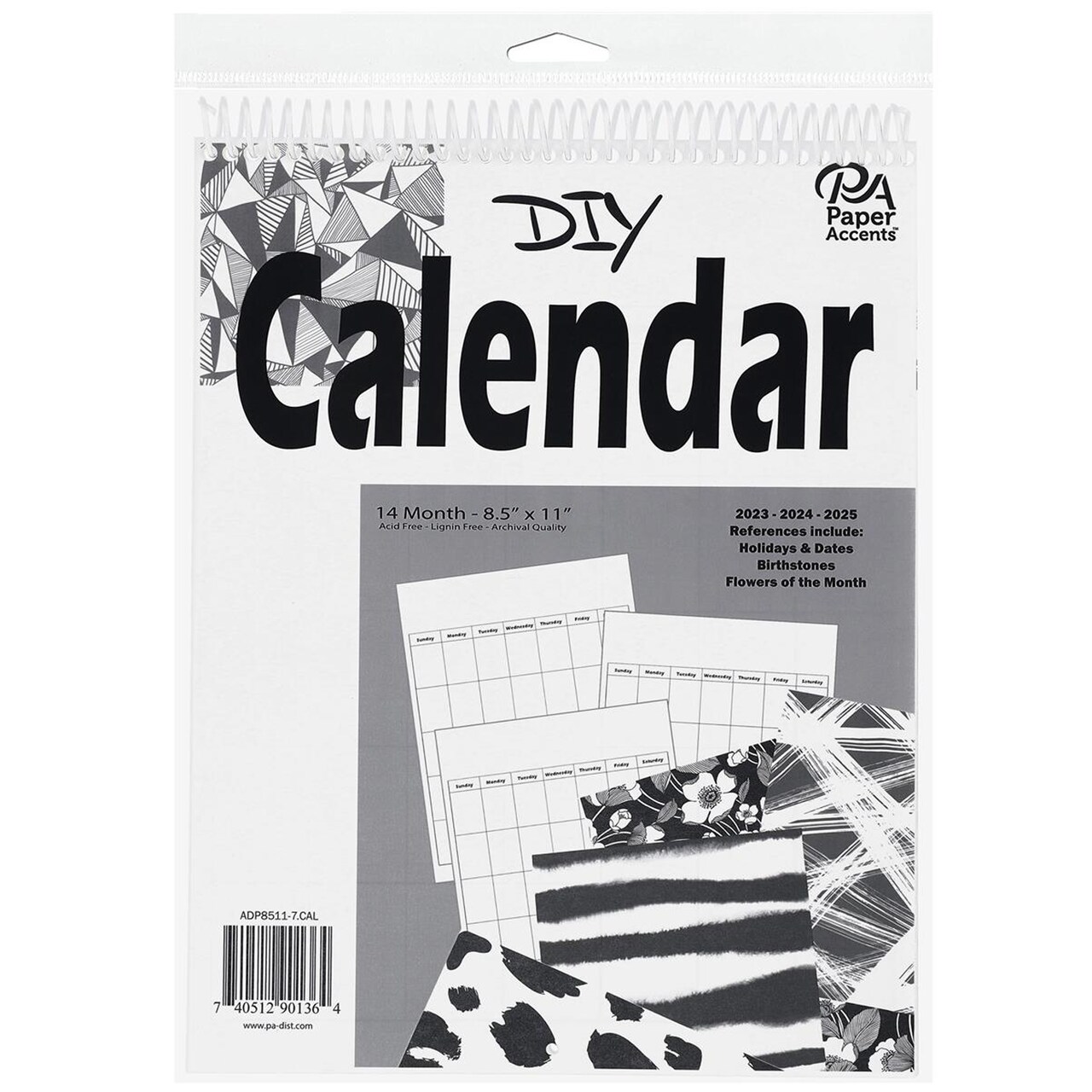 Accent Design Paper Accents Create Your Own Calendar 8.5" x 11", white, blank undated calendar pages with 14 gridded months, great for teachers, crafters and DIY